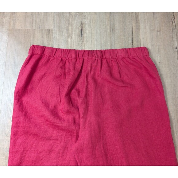 J Jill Wide Leg Crop Linen Pants Size L Petite Red Semi Elastic Waist Flat Front - Picture 9 of 10